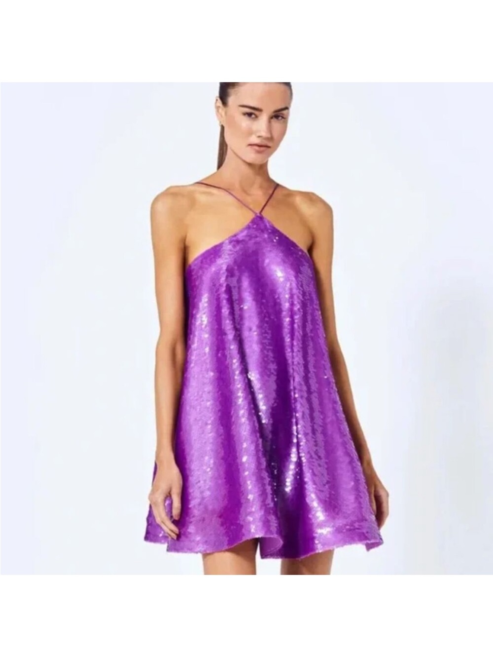 Alexis Purple Sequin Halter Mini Dress